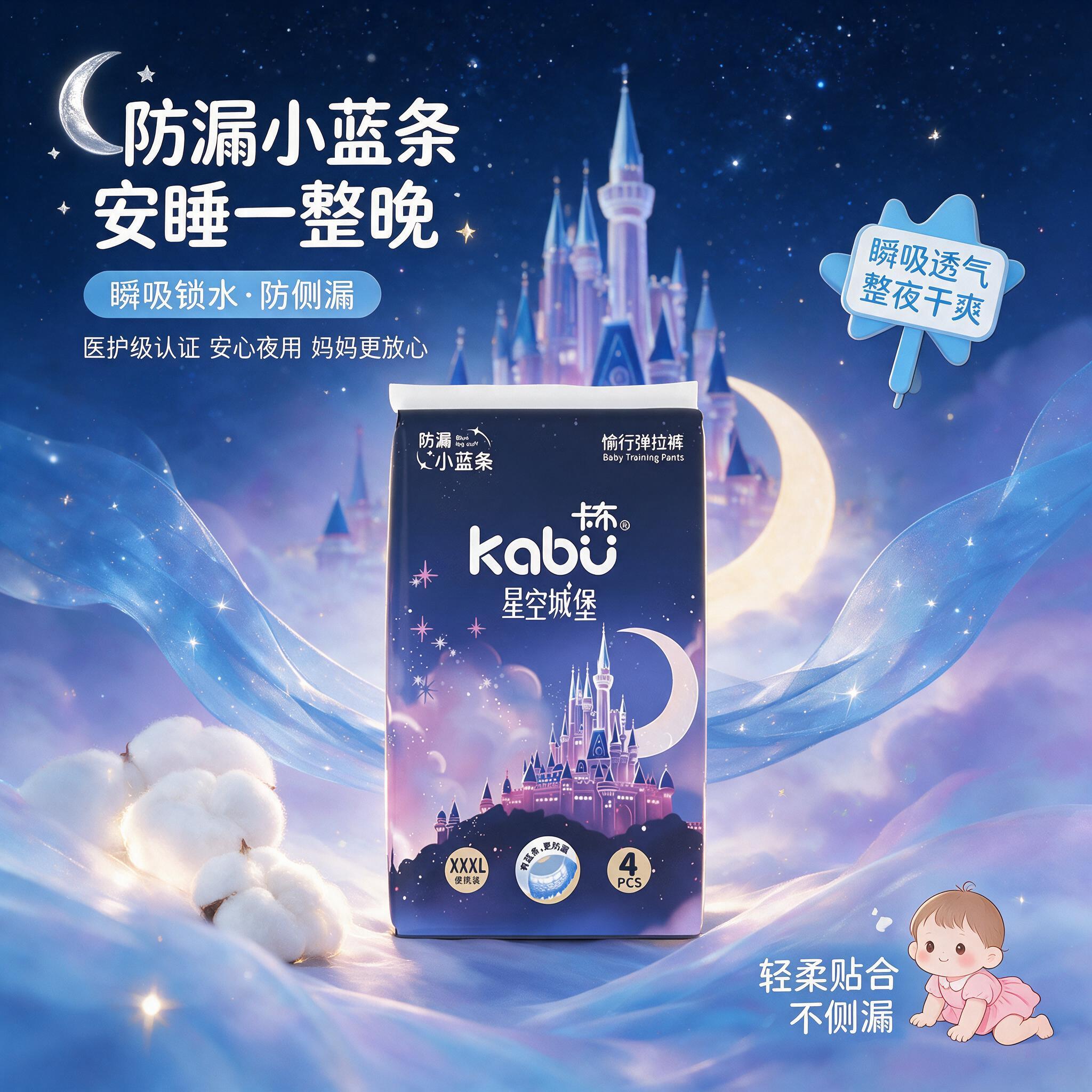 卡布星空城堡系列轻薄透气防漏大吸量拉拉裤婴儿尿不湿新生儿 拉拉裤试用装XXXL码4片(≥17kg)