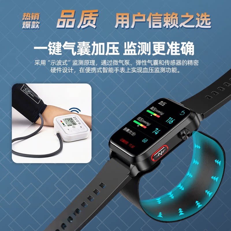 DIRWOK【II医疗级智能手表】测血压血糖ECG心电评估SOS紧急呼叫心率睡眠监测AI蓝牙通话老人健康智能手环 黑【至尊版】蓝牙通话丨多维健康监测丨SOS紧急呼救