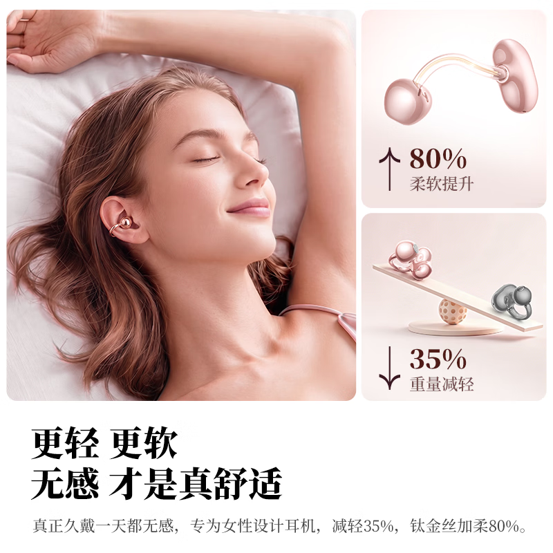 金运【女士专用丨26新款】开放式蓝牙耳机耳夹式舒适稳固佩戴适用安卓苹果七夕礼物送女友C16 【玫瑰金】C16耳夹式耳机