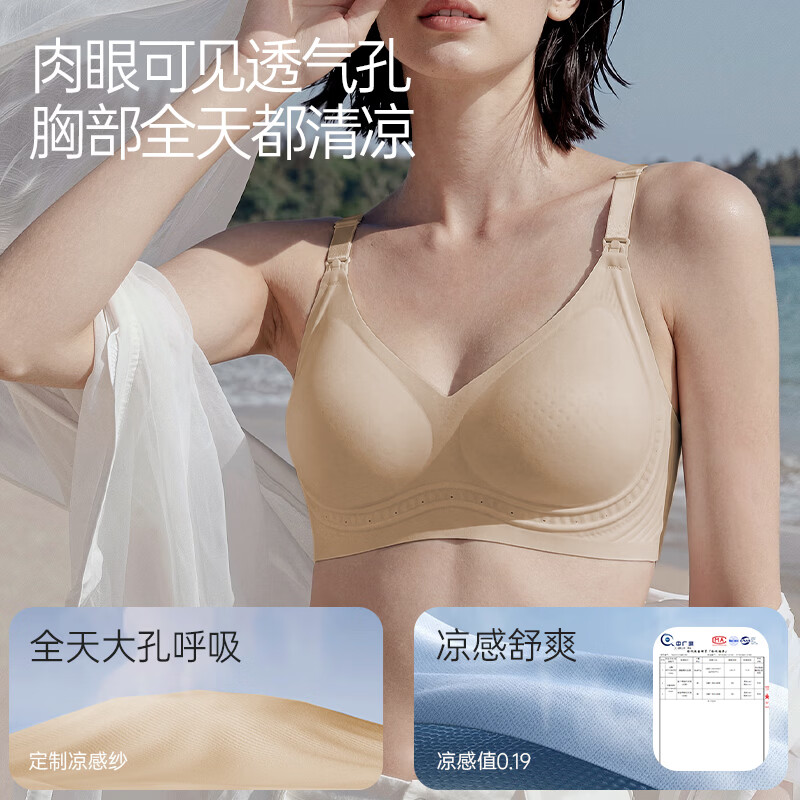 ROVO 哺乳内衣夏季薄款喂奶专用怀孕期文胸罩可穿睡觉大码聚拢无痕 粉底液+香槟白 M