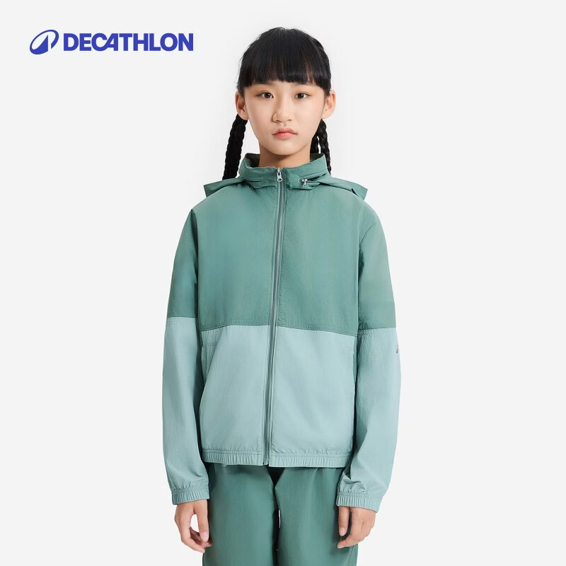 迪卡侬（DECATHLON）儿童轻量连帽运动夹克 绿色 170 161-172厘米 14-15岁