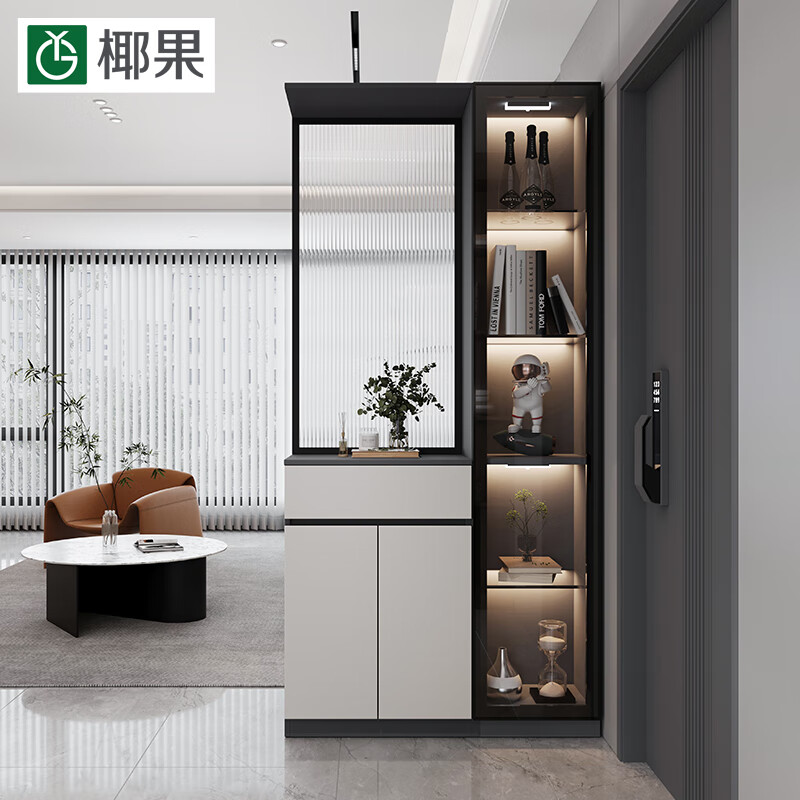 椰果鞋柜玄关一体柜入户进门口家用大容量门厅衣帽置物架屏风隔断柜 D款 100CM长玻璃屏风在左高性价比高么？