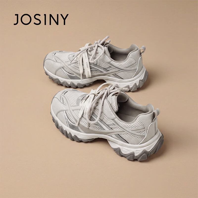 卓诗尼(Josiny)2026秋季新款厚底老爹鞋女鞋增高软底休闲运动鞋轻便不累脚 杏色 35
