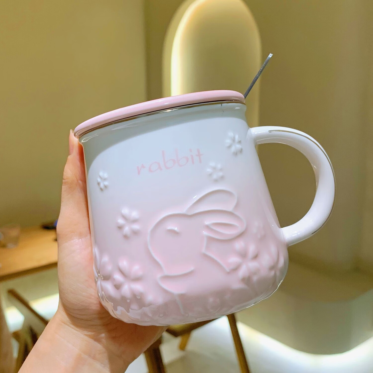 彩虹空间高颜值渐变情侣马克杯带盖勺陶瓷喝水杯子女办公室咖啡早餐