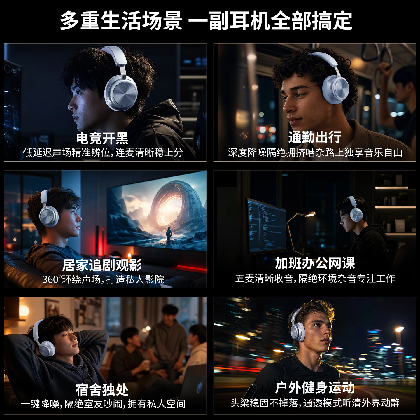 飞尼森Y03 ANC【主动降噪丨高性价比】头戴式耳机蓝牙6.0空间立体音效学生听歌学习游戏低延迟超长续航 冰川蓝 ANC版