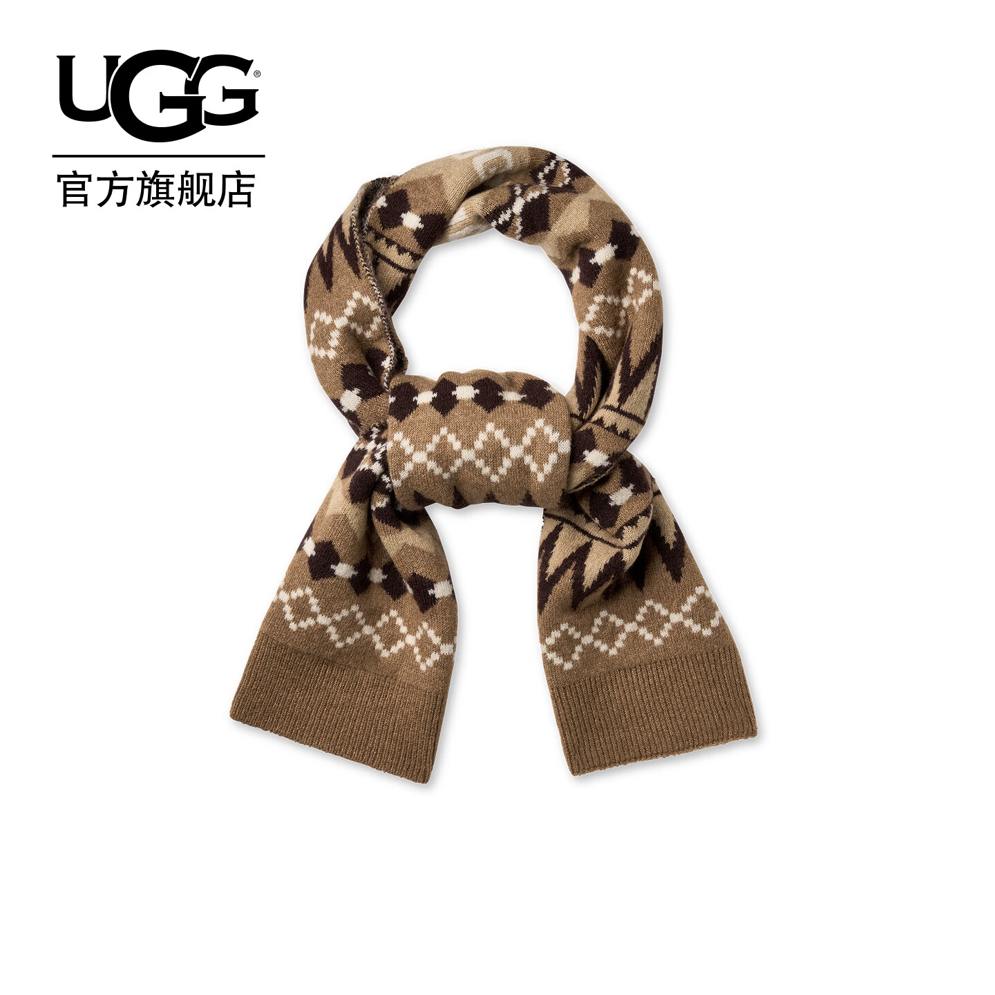 UGG秋季新款男女同款时尚舒适休闲拼色LOGO徽标嵌花围巾 106212 CFFG | 咖啡色