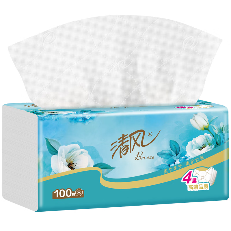清风抽纸餐巾纸4层加厚400张白茶亲肤家用面巾卫生纸实惠装纸巾 4层 400张*5包