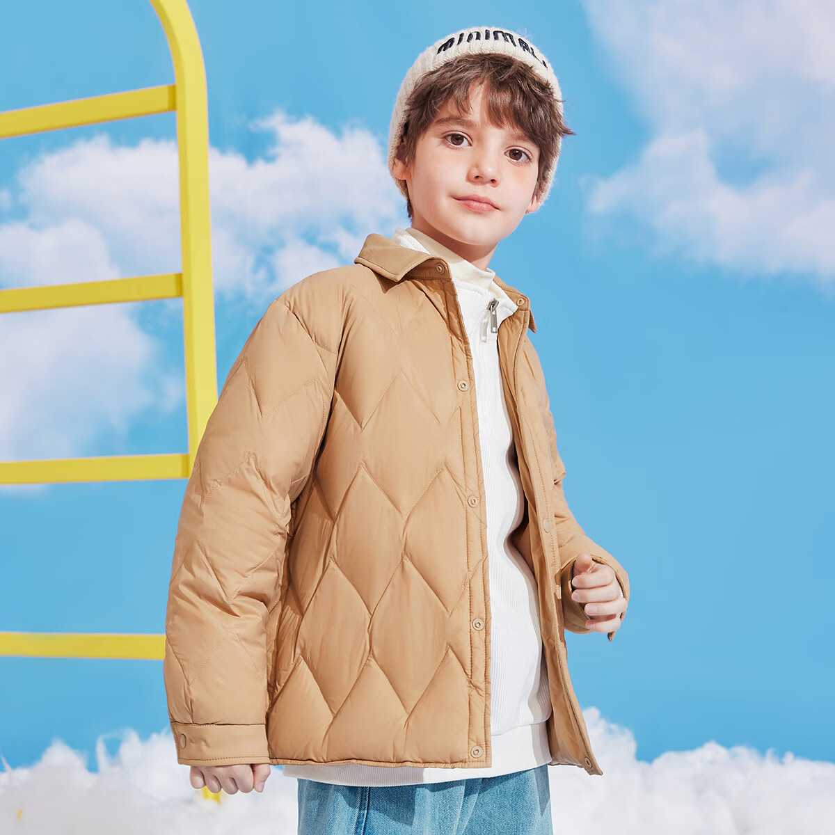 雪中飞儿童羽绒服轻薄保暖外套新款男女童装秋冬季亲少年洋气羽绒上衣 卡其色2250 130