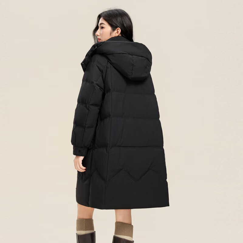 雪中飞冬新款女羽绒服连帽百搭大口袋加厚保暖宽松简约韩版中长款 黑色|8056 L /165/88A
