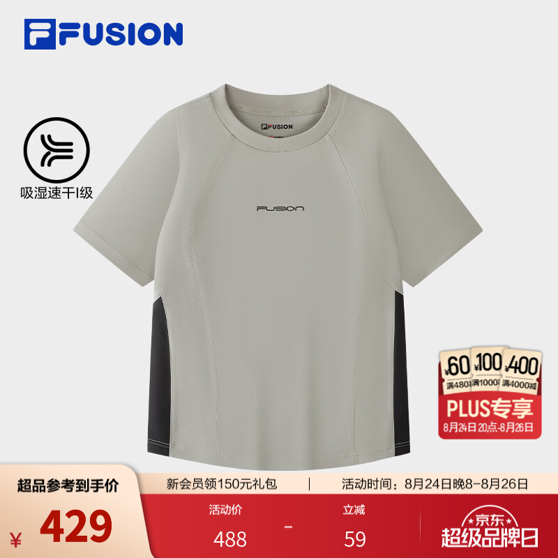 FILA FUSION 斐乐潮牌吸湿短袖T恤26秋季新款女士针织速干修身 铅笔灰-DY 2XL 180/96A/XXL