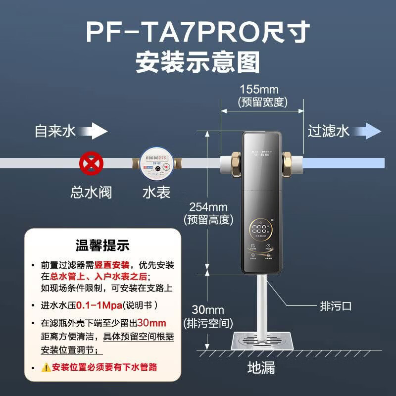 史密斯(A.O.SMITH)【2026上新】全自动前置过滤器自动清洗反冲洗防爆防冻大白瓶家用前置净水过滤器 全镜面PF-TA7PRO 20T/h超大流量 99.9%抑菌仿生叠片过滤 全自动定时冲洗