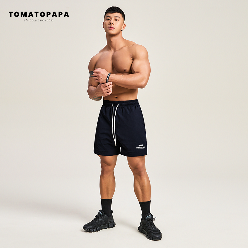 TOMATOPAPA原创运动短裤男新款休闲裤五分短裤色纯美式潮流短裤 深蓝色 XL