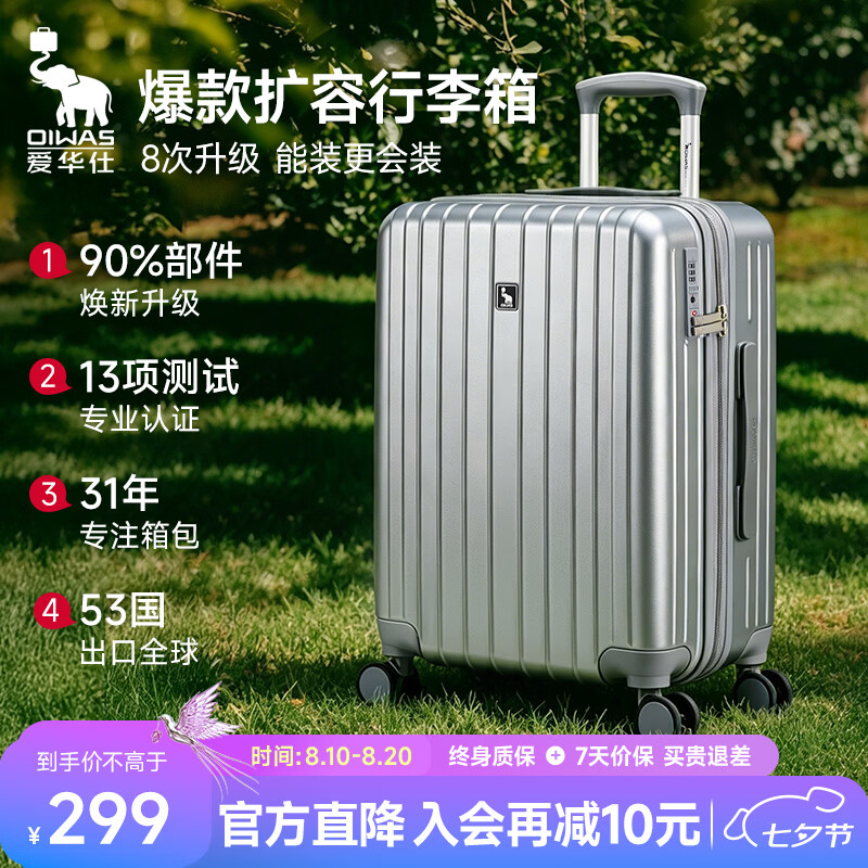 爱华仕行李箱20英寸登机箱男可扩展大容量拉杆箱耐用女旅行箱密码皮箱灰