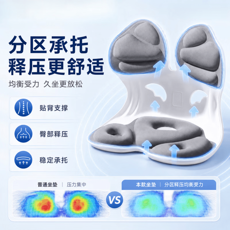 佐译护腰坐垫人体工学设计一体式久坐不累神器腰部支撑靠背靠垫矫正椅 【医用级强支撑 久坐更舒适】灰色 蝶翼支撑