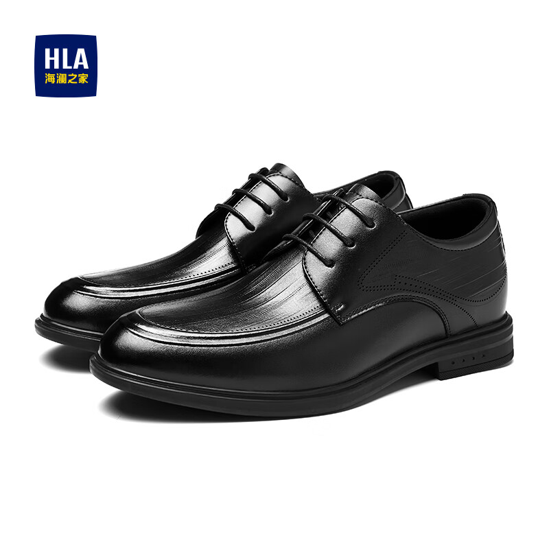 海澜之家（HLA）皮鞋男新品商务正装内增高男士皮鞋西装德比鞋子男 黑色【内增高HAAPXM4DAO316】 42
