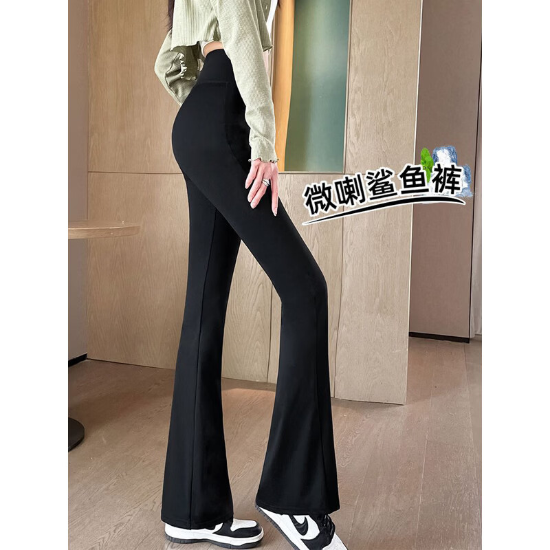 楠飞华裳微喇裤鲨鱼裤高腰显瘦修身马蹄打底阔腿裤外穿女秋冬紧身喇叭裤 黑色-常规款(建议150-163cm) M （适合80~100斤）