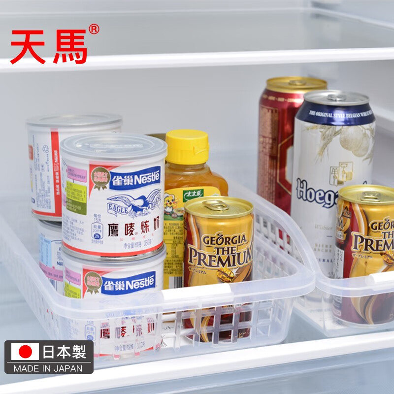 天马TIMA日本进口冰箱收纳盒厨房袋装食品酱料储物整理塑料收纳篮 进口5206窄收纳盒-透明