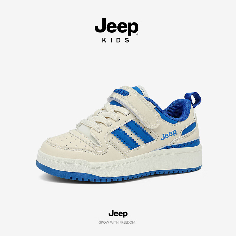JEEP2026秋季新款魔术贴低帮休闲儿童百搭校园网面运动鞋板鞋 白天蓝 29