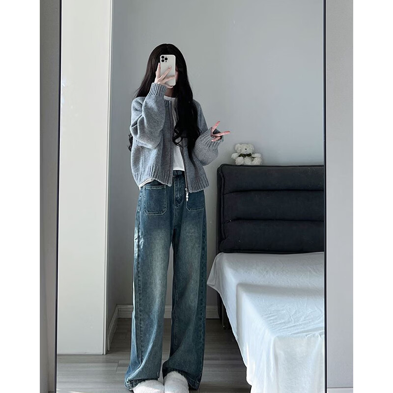 浪莎针织衫开衫女秋季新款小个子小衫宽松慵懒上衣软糯百搭可外穿外套 海军蓝 【柔软不易松垮】 均码 【推荐80-140斤】