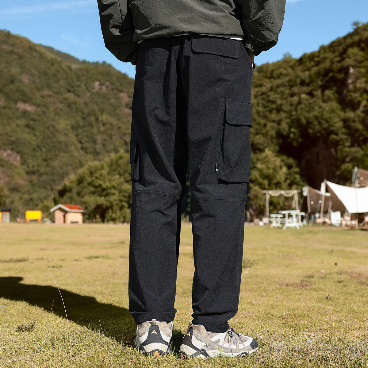 布衣传说复古机能工装裤男士山系伞兵裤秋季直筒宽松运动休闲长裤 黑色 3XL