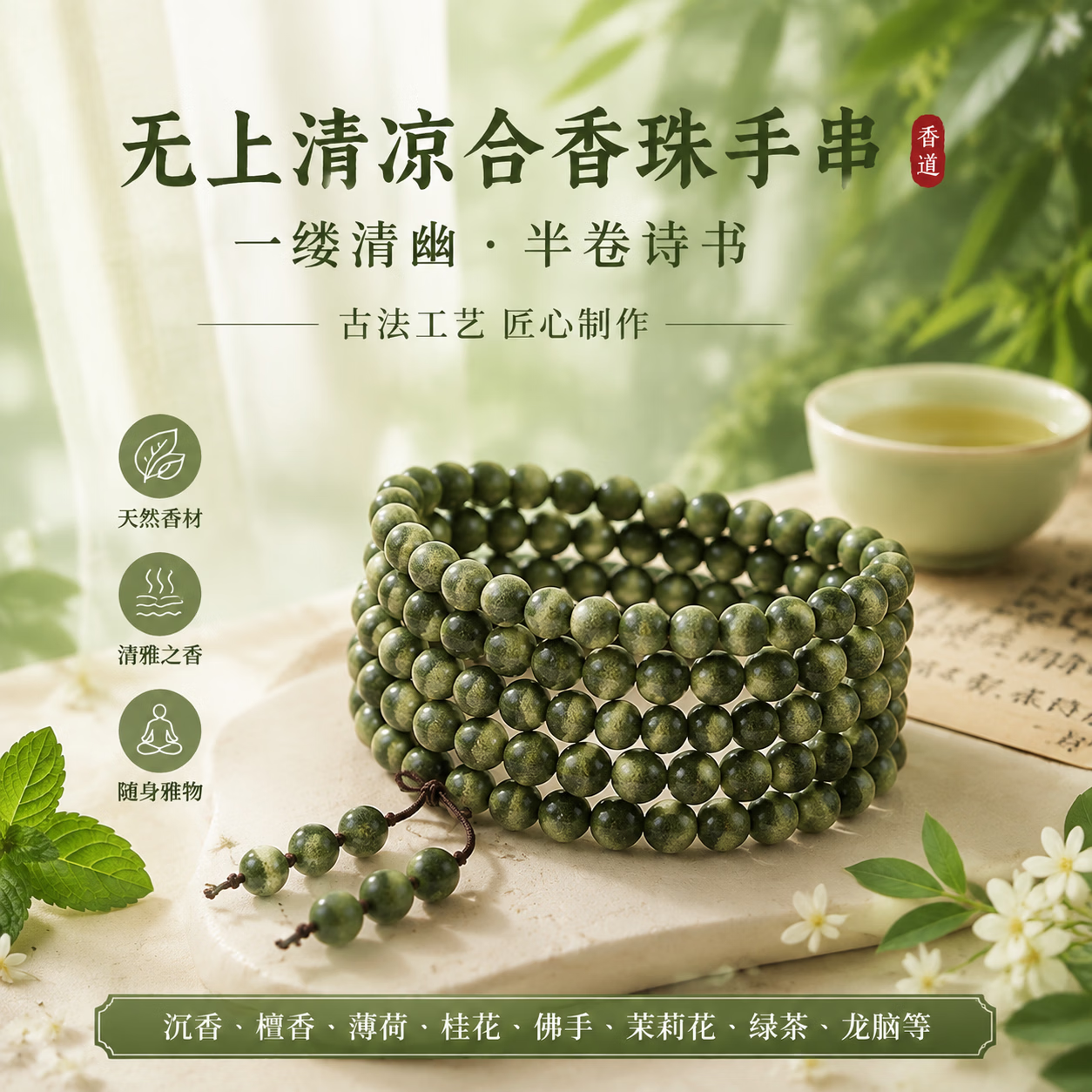 LUXO无上清凉合香珠手串 古法合香手链 男女款 药香沉香檀香香薰手链 无上清凉合香珠 18mm 13颗