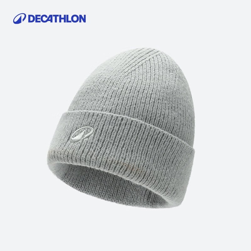 迪卡侬（DECATHLON）迪卡侬针织帽毛线冷帽新款男女加厚秋冬大头徒步户外保暖护耳WWWH 浅烟灰色 帽口尺寸范围 56-59cm