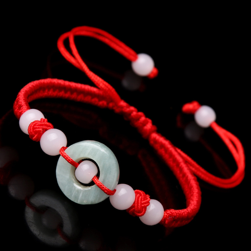 平安扣红绳手链 手工编织情侣民族风手绳手串 男女款礼物红手绳 图片