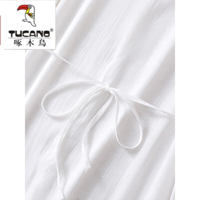啄木鸟(TUCANO)白色棉麻吊带连衣裙女士夏季2026新款洋气时尚高端亚麻背心长裙子 白色 M 【建议100斤以内】