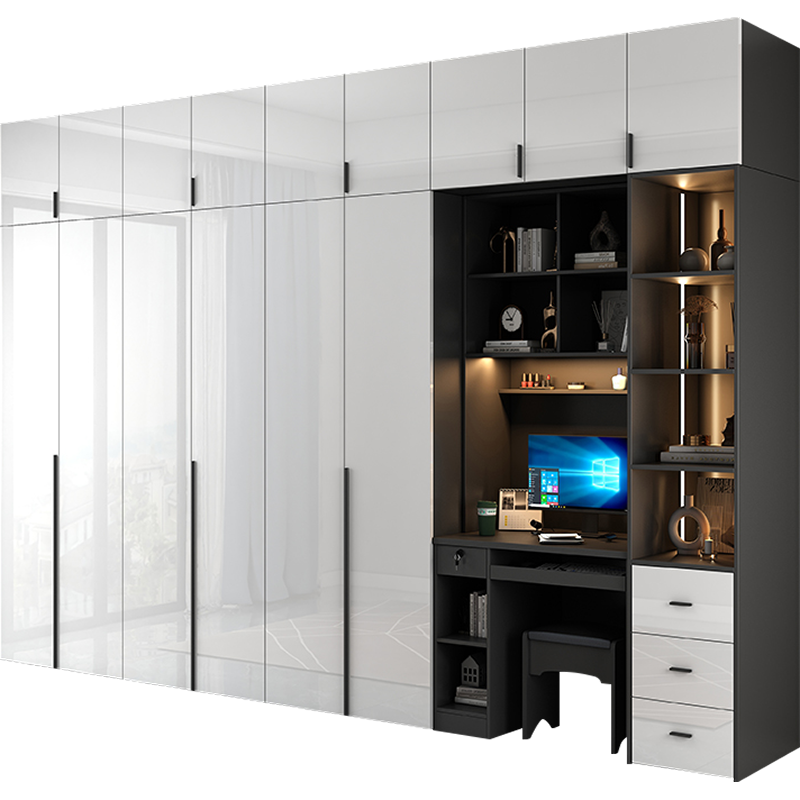 凯帝格 亮光烤漆衣柜卧室现代简约简易储物柜子轻奢极简组合小户型大衣橱带梳妆台电脑桌 不带顶柜【总高2米】 【长2米】5门