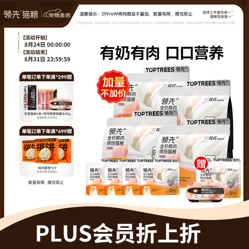 领先羊奶鸡烘焙猫粮1.5kg*4赠试吃250g 主食罐85g*2主食猫条14g*5支 拍1 226元 - 86线报