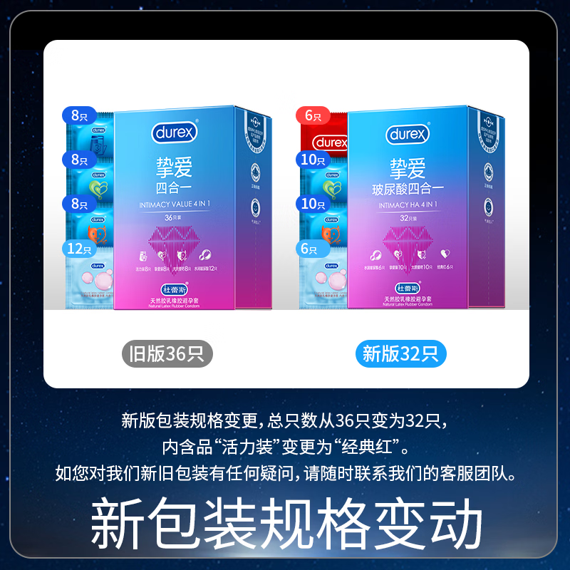 杜蕾斯避孕套挚爱套套四合一32只男性专用超薄安全套润滑型成人情趣用品 体验不同爱【32只】挚爱四合一
