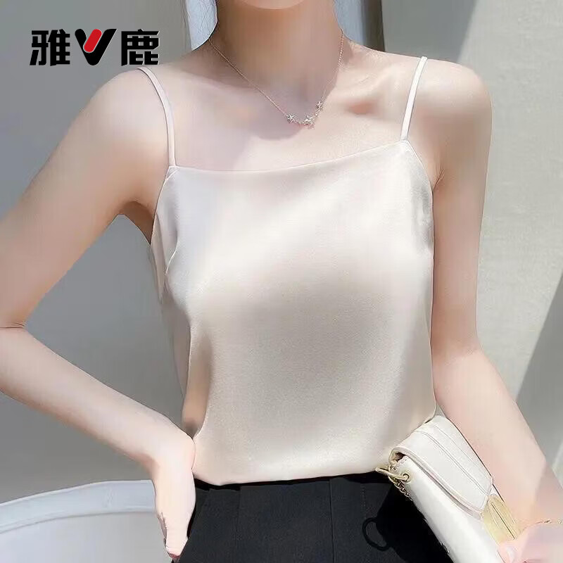 雅鹿2026夏季吊带女士夏季西装女内白色美背缎面气质醋酸打底上衣背心 香槟色工厂直发 XL 115-130120-135