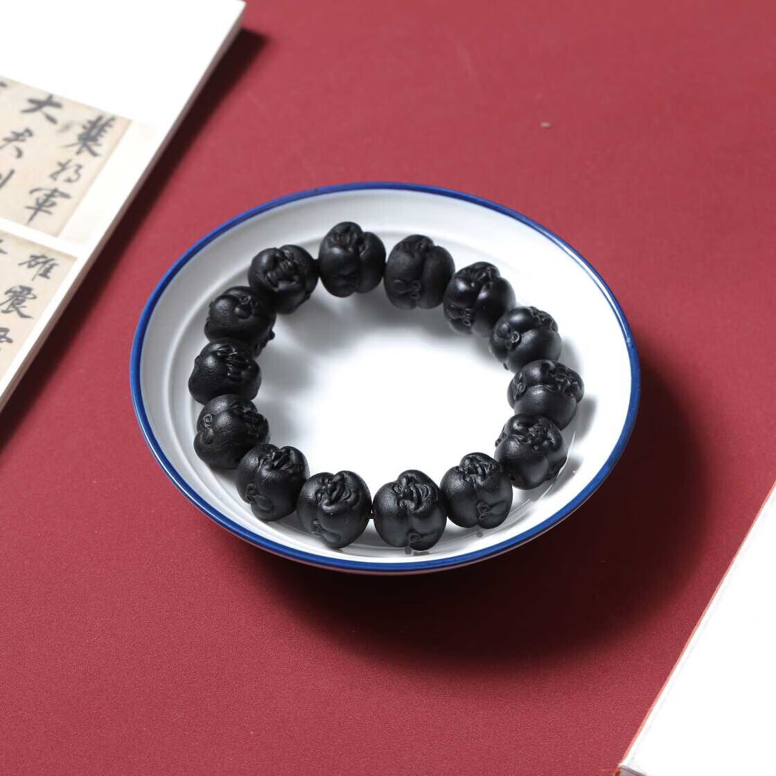 弥勒佛雕刻手串笑佛文玩佛珠檀香木佛公双面雕刻手链档 笑佛弥勒手串