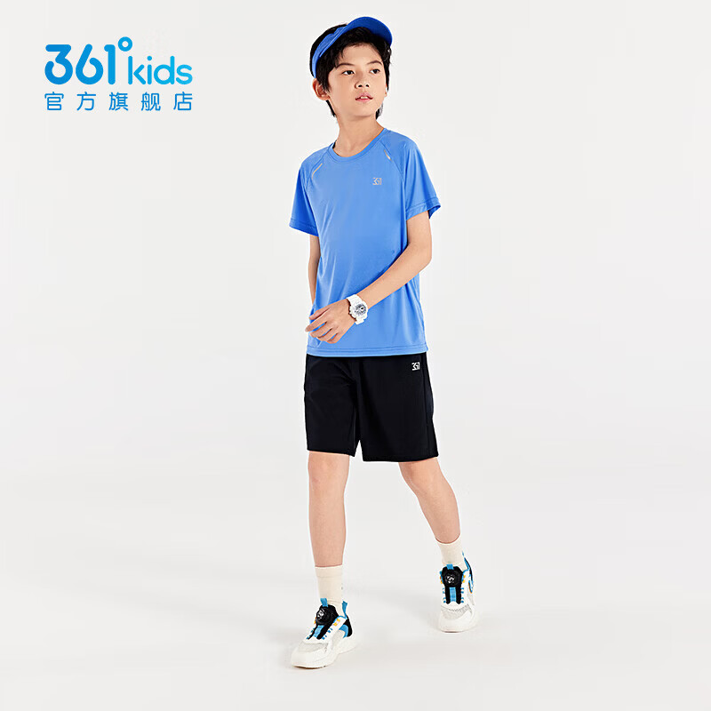 361°童装男女童针梭套装2026年夏季新款通码套装 马瑞蓝/经典黑 160