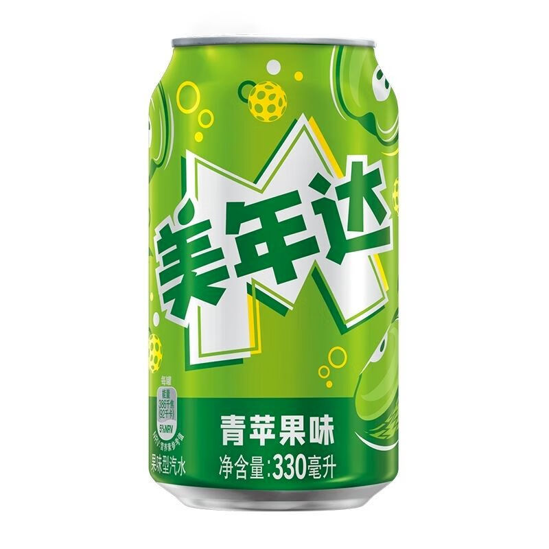 美年达青苹果味330ml碳酸饮料易拉罐包装夏日精选休闲聚会居家娱乐