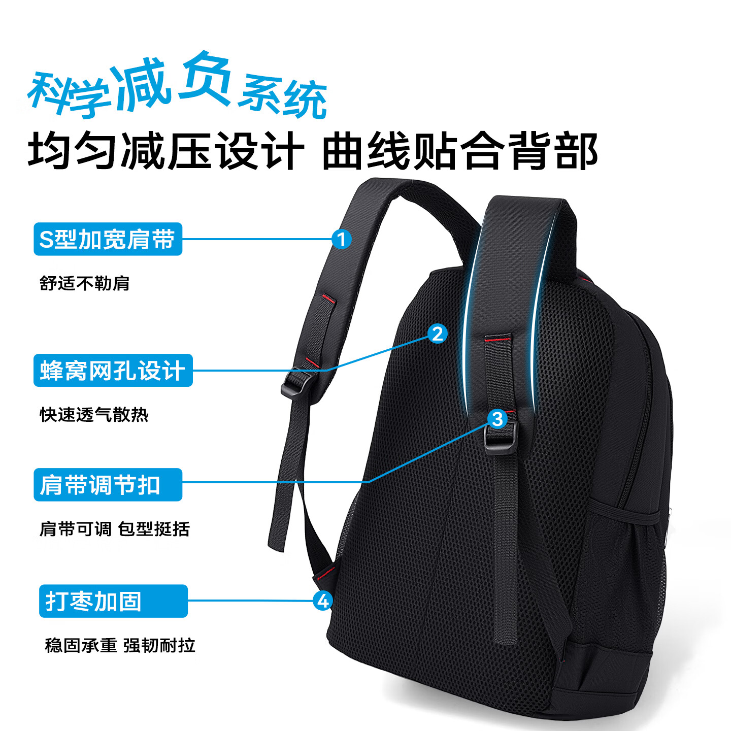真维斯（Jeanswest）中学生书包初中4-6年级中小学大容量轻便减负背包2026新款双肩包 黑色