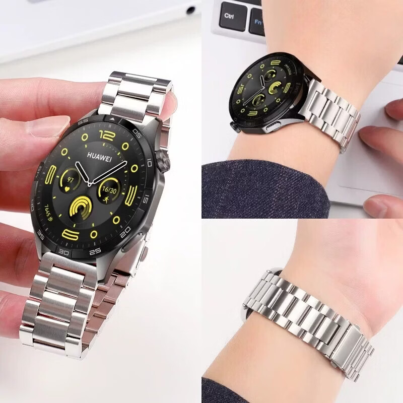芯咚使用华为watch3/4/5/GT3/3Pro/GT4/4Pro/GT5/5Pro/GT6/GT6Pro金属表带经典百搭三株精钢蝴蝶扣表带 银色精钢表带【22mm接口通用】 适用华为手表 GT6/GT6pro【46MM表盘】