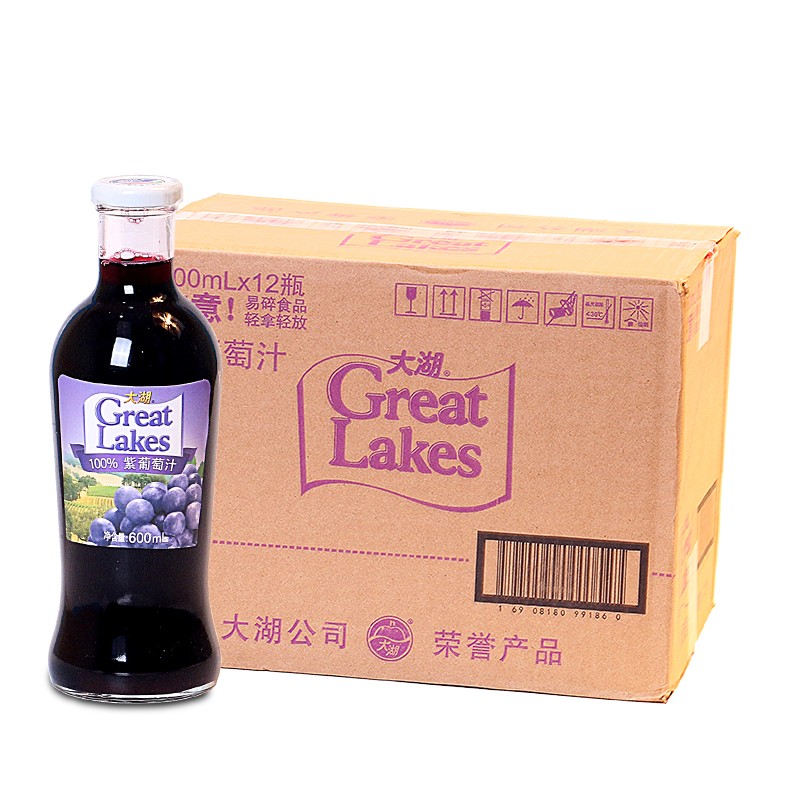 大湖上好佳大湖great lakes100%紫葡萄果汁600ml*12瓶/箱玻璃瓶 饮料