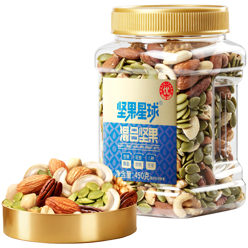 沃隆每日坚果坚果星球混合坚果炒货果仁果干健康零食办公室小吃罐装 【买一送一】坚果星球混合坚果450g