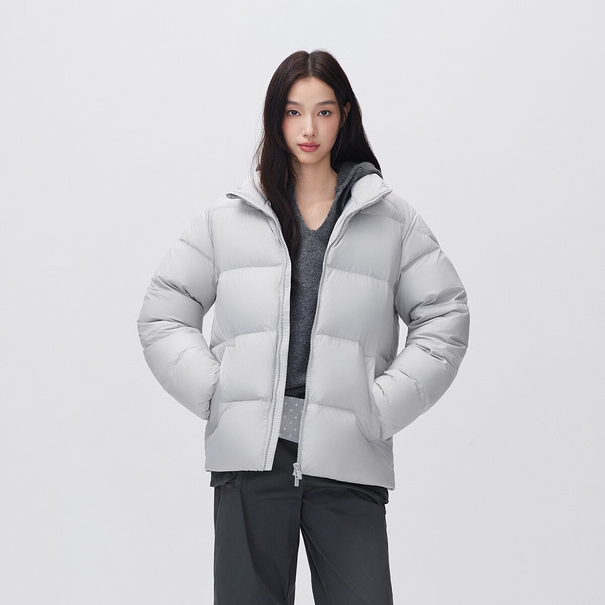 森马90高标绒丨羽绒服男冬季防风防泼水26新品纯色情侣外套高洁净上衣 【防风防泼水】晨灰20154 2XL