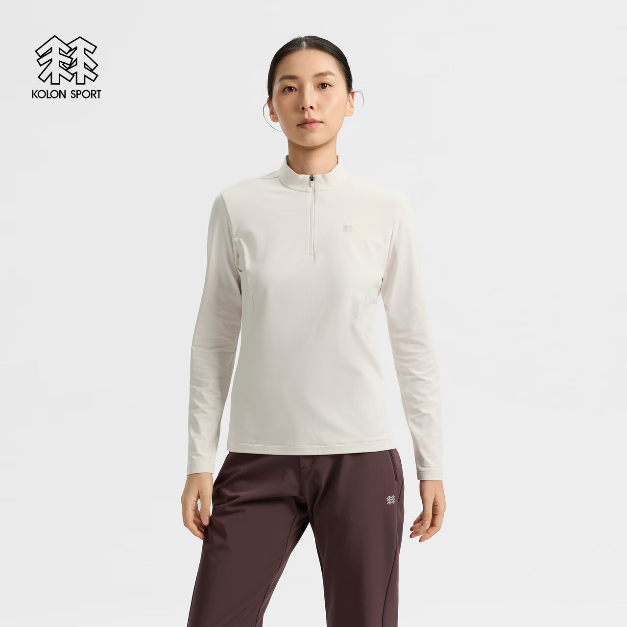 KOLON SPORT/可隆户外休闲衣 女士徒步微拉绒半拉链长袖T恤