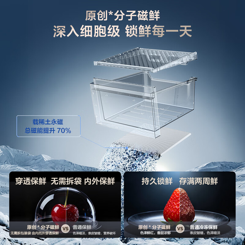 TCL双磁鲜515升法式多门四开门深冷磁鲜双系统双净味零嵌冰箱新一级能效风冷无霜电冰箱 R515T11N-DQS国家补贴
