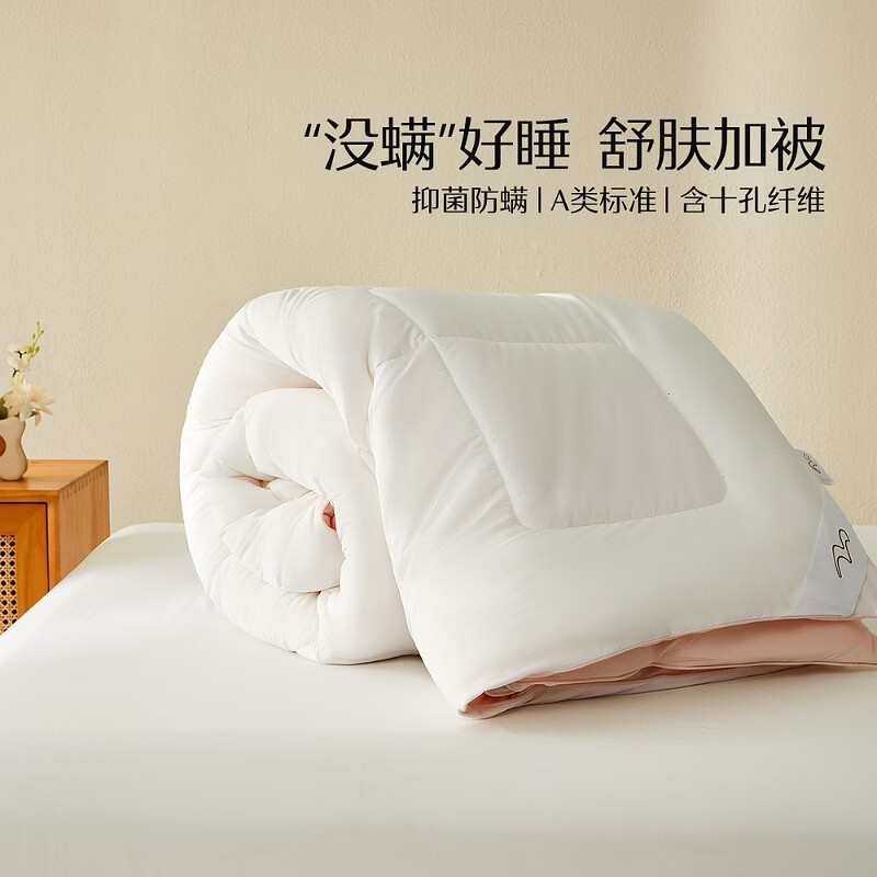 水星家纺被子 十孔纤维被春秋被四季被秋冬保暖被芯【专享】 倾芯绵柔抗菌四季被(静谧白) 200cm*230cm