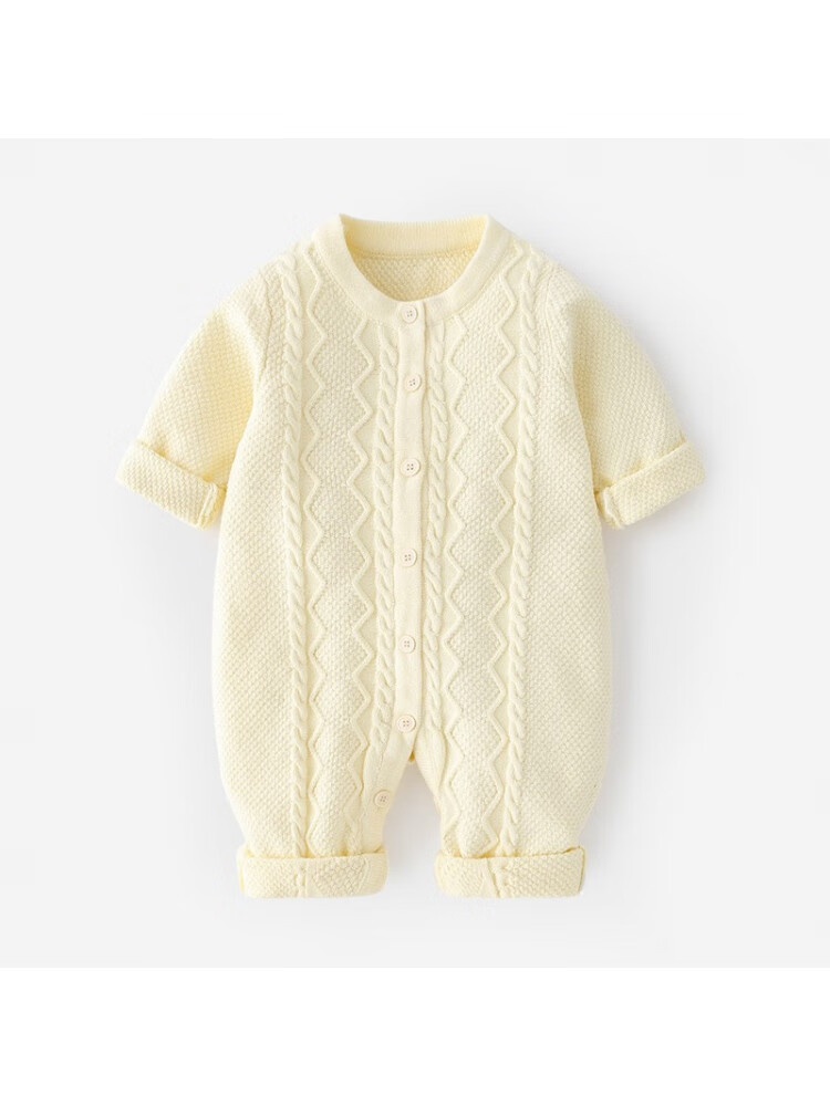 寐花儿童衣服婴儿毛衣连体衣春秋新生儿衣服男女宝宝线衣爬服毛 米杏