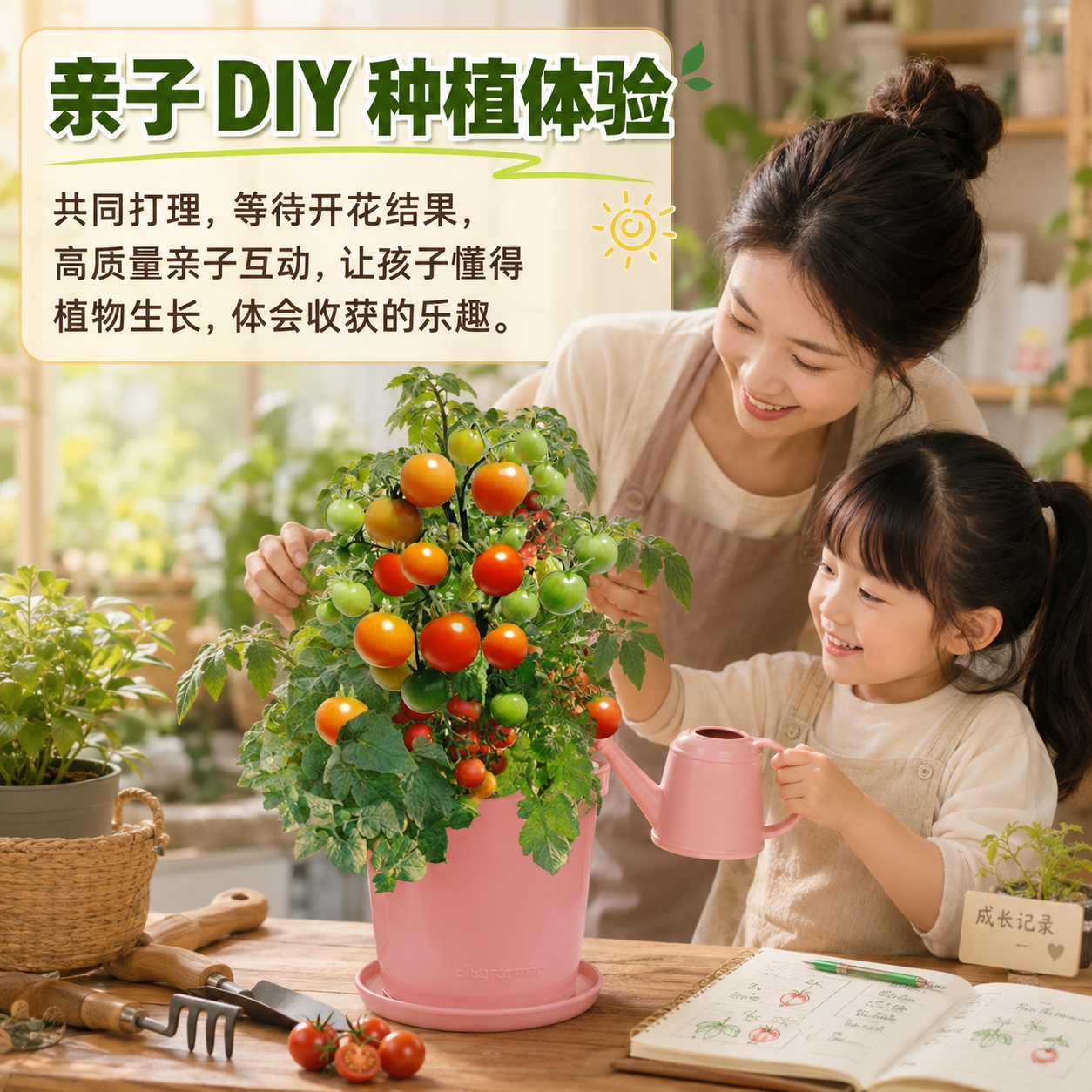 IAM City Farmer果蔬种植套装 DIY种植趣味盆栽 阳台种植可食用果蔬种子 好种易活 矮生小番茄套装 含盆含土含种子