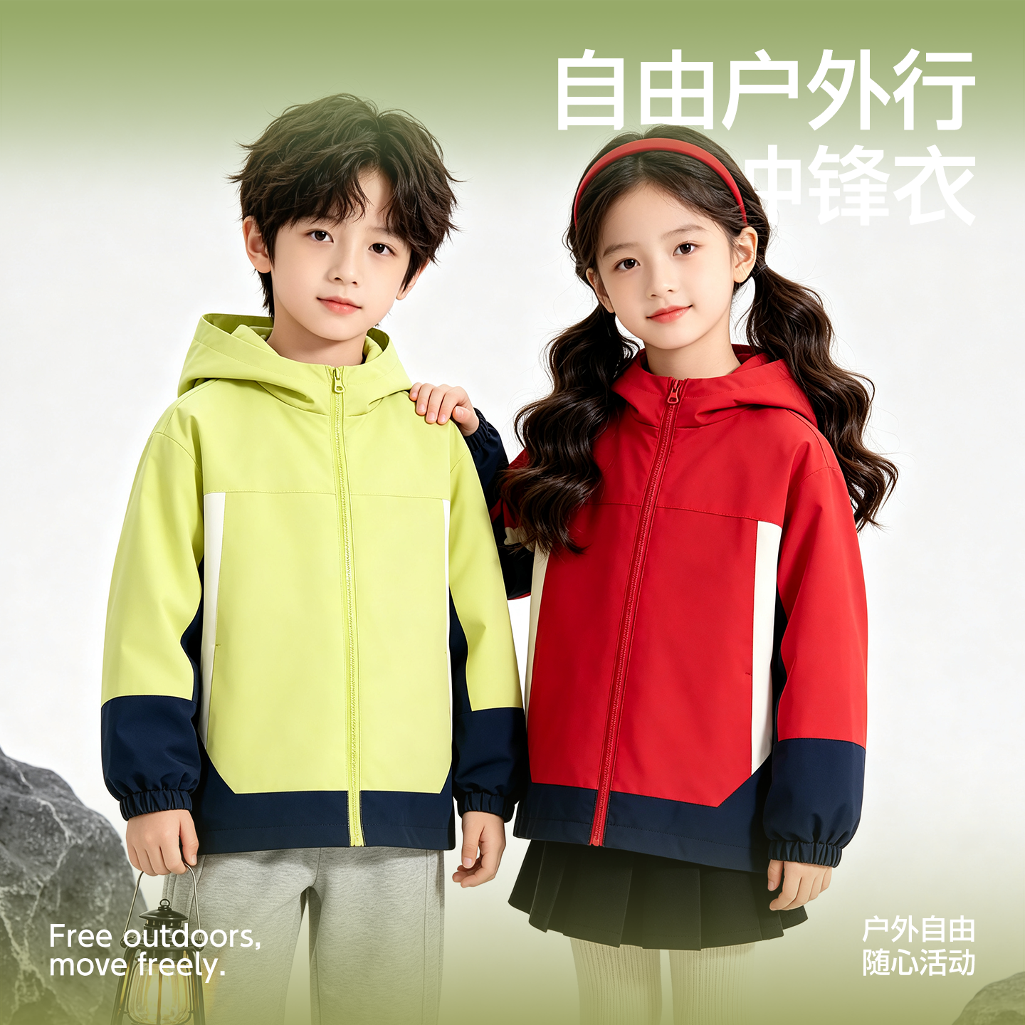 小猪班纳儿童冲锋外套秋季新款青少年衣服12-16岁男童防风衣服女童秋装 【男女同款】青果绿 110 （建议体重30-38）