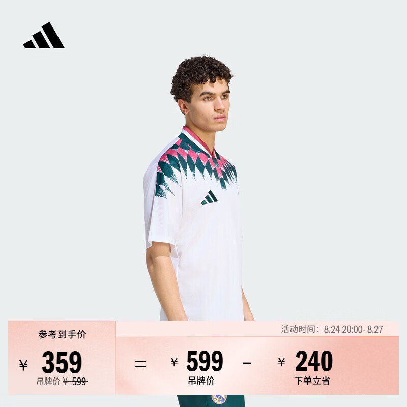 adidas皇马复古足球休闲文化宽松短袖球衣男装夏季新款阿迪达斯   白色/极光常春藤绿/亮粉   L