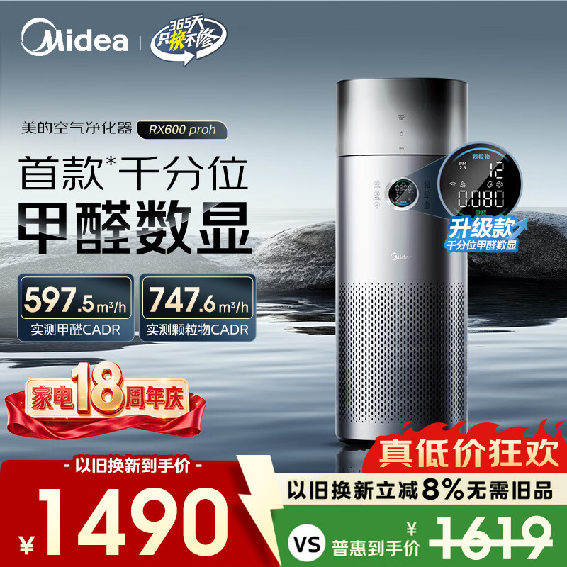 美的（Midea）【甲醛数显净化加湿器一体】空气净化器鼻炎家用除醛烟味异味过敏原空气净化机RX600ProH
