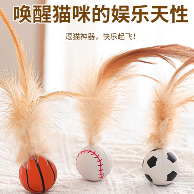 【厂家直发】猫咪逗猫棒磨牙趣味弹力球带羽毛布偶猫最爱自嗨解闷 【弹力款】篮球一个装