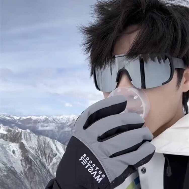 【严选】户外运动眼镜男滑雪冬季大框登山防风遮阳太阳镜骑行墨镜 黑框水银色